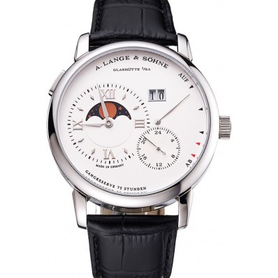 1:1 A. Lange & Sohne Grand Lange 1 Moon Phase White Dial Stainless Steel Case Black Leather Strap