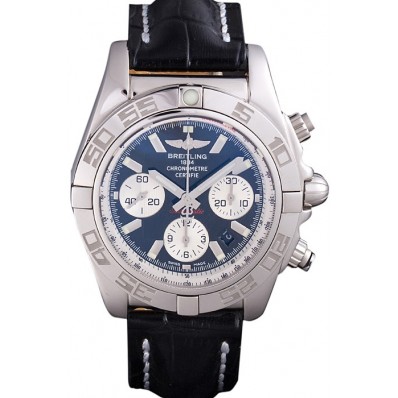 1:1 Imitation Swiss Breitling Chronomat Black Dial with Black Leather Band 621520