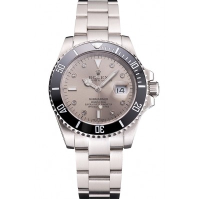 Best Imitation Swiss Rolex Submariner Silver Dial Diamond Markings Black Bezel Stainless Steel Case And Bracelet