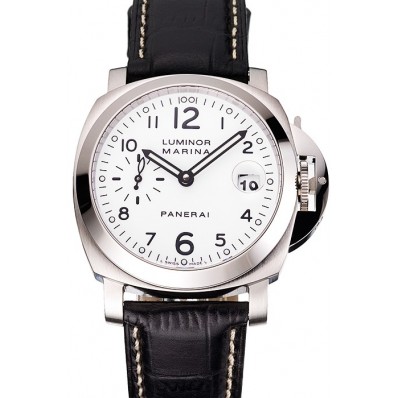 Best Swiss Panerai Luminor Marina White Dial Stainless Steel Case Black Leather Strap