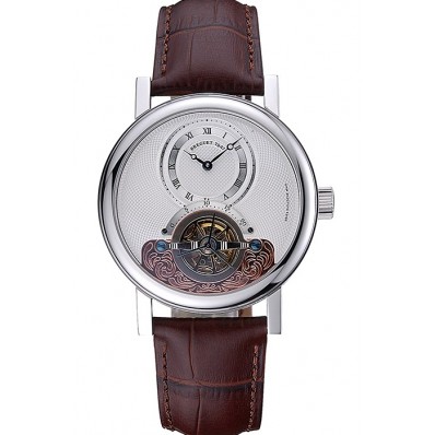 Breguet Classique Grande Complication Tourbillon Silver Case White Dial Brown Leather Strap 622210
