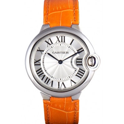 Cartier Ballon Bleu Silver Bezel with White Dial and Orange Leather Band 621550