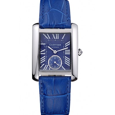 Cartier Tank MC Stainless Steel Case Blue Dial Blue Leather Strap 622178