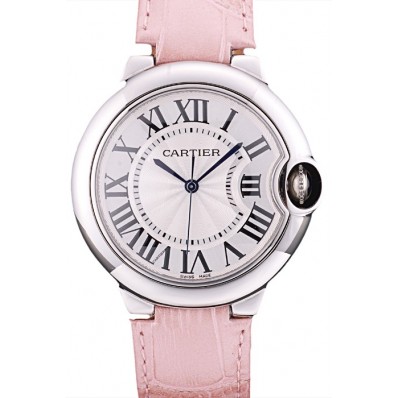 Cheap Cartier Ballon Bleu 38mm White Dial Stainless Steel Case Pink Leather Bracelet