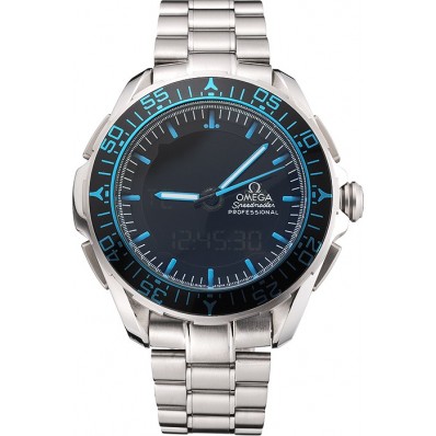 Cheap Imitation Omega Speedmaster Skywalker X-33 Black Dial Blue On Black Bezel Stainless Steel Case And Bracelet