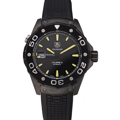 Copy Best Quality Swiss Tag Heuer Aquaracer Calibre 5 Black Dial Black Bezel Black Case Black Rubber Strap