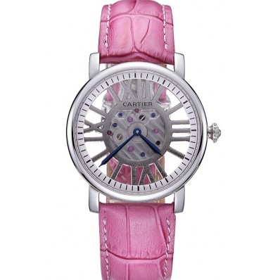 Copy High Quality Cartier Rotonde Skeleton Flying Tourbillon Pink 621973