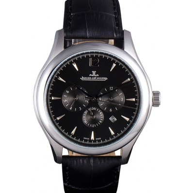 Copy Jaeger Lecoultre Master Chronograph Silver Bezel Black Leather Band 621620