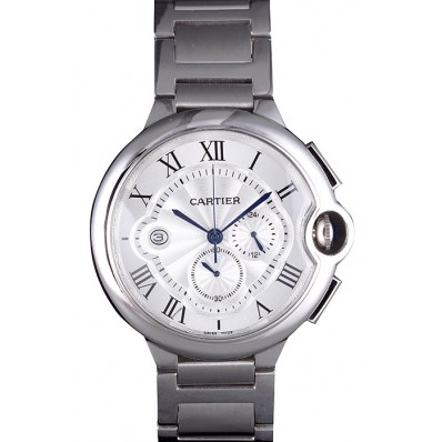 Copy Luxury Cartier Ballon Bleu Chronograph White Dial Stainless Steel Case And Bracelet