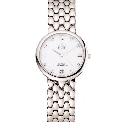Copy Omega De Ville Prestige White Dial With Diamonds Stainless Steel Case And Bracelet