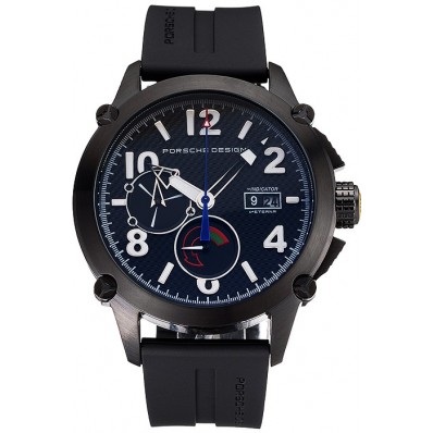 Designer Knockoff Porsche Design Indicator Black Dial Black PVD Case Black Rubber Strap