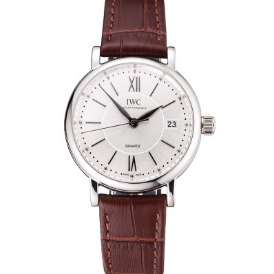 Designer Replica IWC Portofino Silver Dial Stainless Steel Case Brown Leather Strap