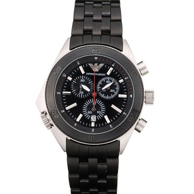 Fake Best Emporio Armani Sportivo Black Ion Plated Bezel Black Dial Chronograph