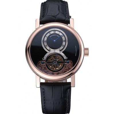 Fake Breguet Classique Grande Complication Tourbillon Gold Case Black Dial Black Leather Strap 622211