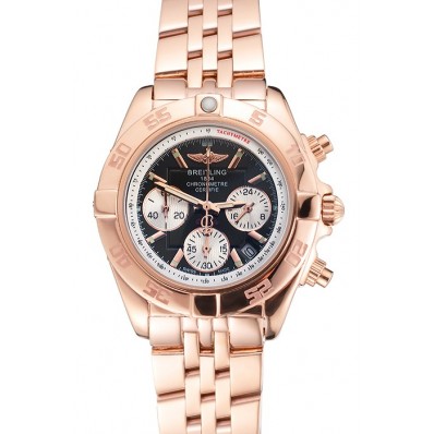 Fake Breitling Chronomat Quartz Dark Blue Dial Rose Gold Case And Bracelet
