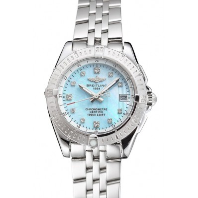 Fake Breitling Colt Lady Light Blue Dial Diamond Hour Marks Stainless Steel Case And Bracelet
