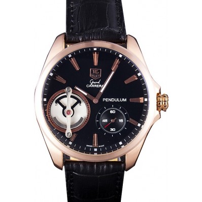 Fake Imitation Tag Heuer Carrera Pendulum Black Leather Strap 7919