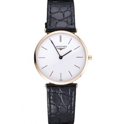 Fake Longines La Grande Classique White Dial Black Leather Strap Homme 622115