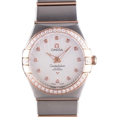 Fake Omega Constellation Rose Gold Diamond Bezel Two Tone Band 621487