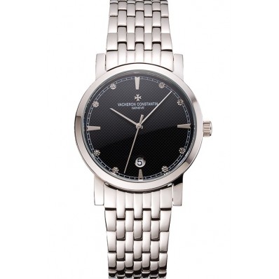 Fake Vacheron Constantin Fine Black Dial Stainless Steel Case And Bracelet