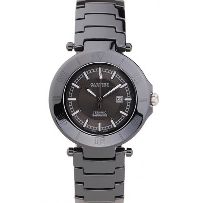 First-class Quality Cartier Pasha 34mm Black Dial Black Ceramic Case Rubber Bracelet