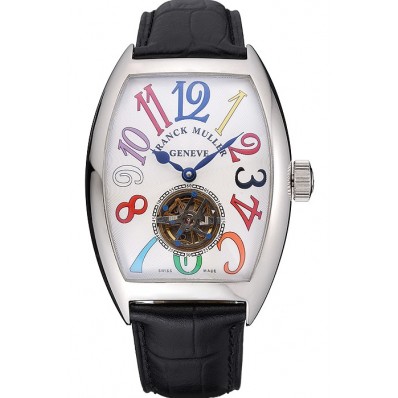 Franck Muller Casablanca Black Croco Leather Strap White Dial 80280