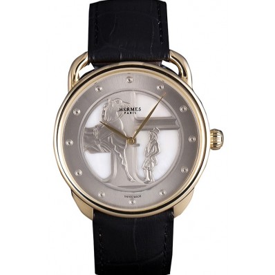 Hermes Classic Croco Leather Strap Silver Dial 801401