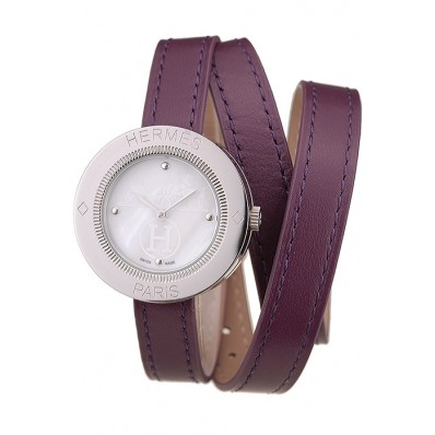 Hermes Classic MOP Dial Purple Elongated Leather Strap