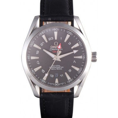 Hot Imitation Omega Seamaster Black Dial with Black Leather Band 621574