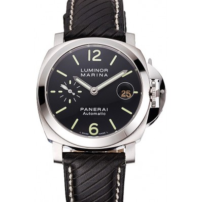Hot Replica Swiss Panerai Luminor Marina Black Dial Stainless Steel Case Black Leather Strap