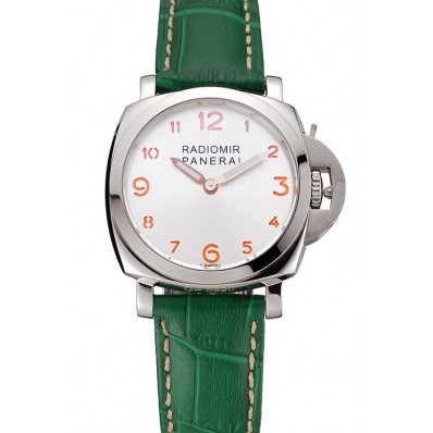 Imitation 1:1 Panerai Radiomir White Dial Stainless Steel Case Green Leather Strap 1453804