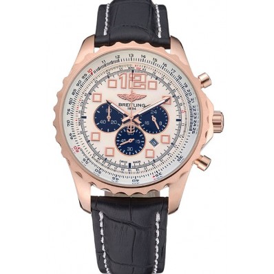 Imitation Breitling Navitimer Rosegold Bezek Leather Strap White Dial