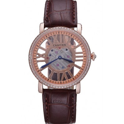 Imitation Cartier Rotonde Skeleton Flying Tourbillon Brown 621961