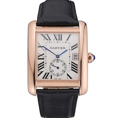 Imitation Cartier Tank MC White Dial Gold Case Black Leather Strap 622579