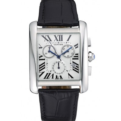 Imitation Cartier Tank MC White Dial Stainless Steel Case Black Leather Bracelet 622689