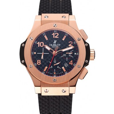 Imitation High Quality Swiss Hublot Big Bang Carbon Effect Dial Rose Gold Case Black Rubber Bracelet 1453897