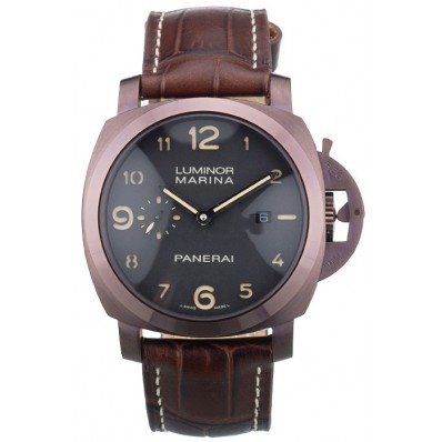 Imitation Panerai Luminor Brown Leather Strap Black Dial 80161
