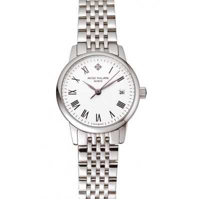 Imitation Patek Philippe Calatrava Ladies White Dial Stainless Steel Case And Bracelet 1453834