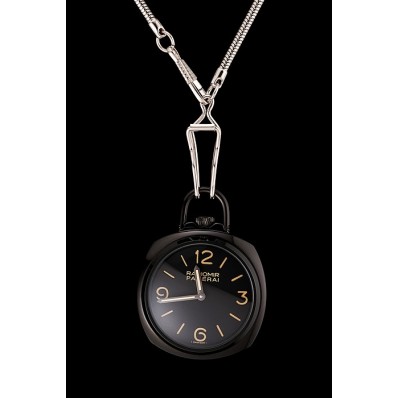 Imitation Swiss Panerai Radiomir Pocket Watch Black Dial Black Plated Case Stainless Steel Chain 1453742
