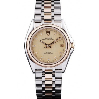 Imitation Tudor Swiss Classic Prince Date Stainless Steel Case Rose Gold Ribbed Bezel Gold Dial