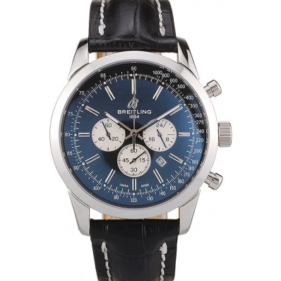 Knockoff Breitling Transocean Black Dial Black Leather Strap Polished Stainless Steel Bezel