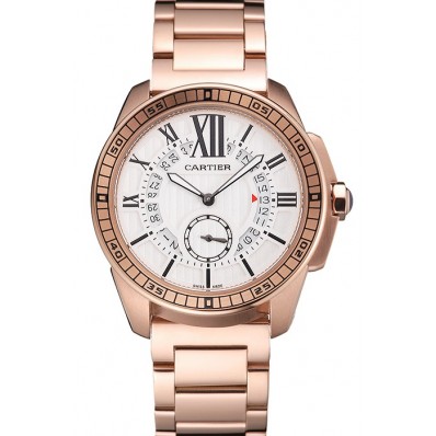 Knockoff Cartier Calibre De Cartier Small Seconds White Dial Rose Gold Case And Bracelet