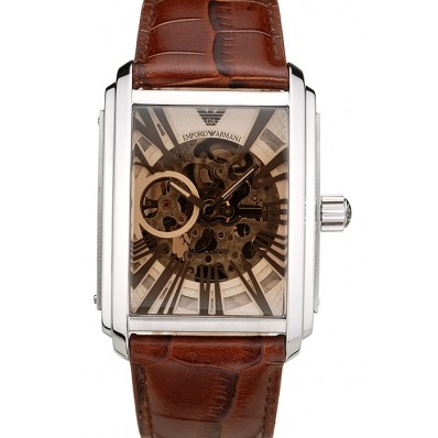 Knockoff Emporio Armani Meccanico Brown Leather Strap Open Dial 98255