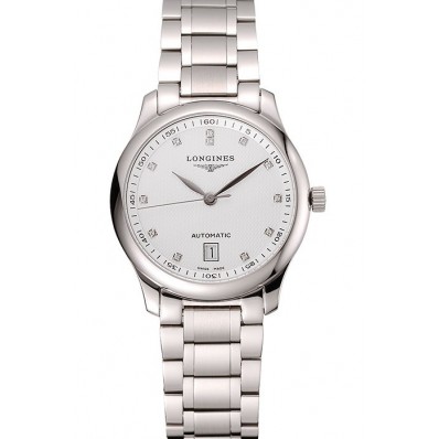 Knockoff Hot Swiss Longines Master White Dial Diamond Hour Markers Stainless Steel Bracelet 1453927