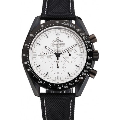Knockoff Omega Speedmaster Professional Apollo 13 Silver Snoopy Award White Dial Black Case Black Nylon Strap