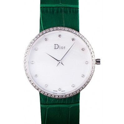 La D de Dior Green Leather Strap with White Dial 621507