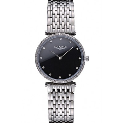 Longines La Grande Classique Stainless Steel Black Dial Diamond Bezel Homme 622107
