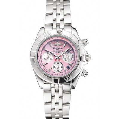 Luxury Breitling Chronomat Quartz Pink Dial Stainless Steel Case And Bracelet
