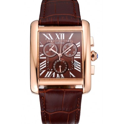 Luxury Cartier Tank MC Brown Dial Gold Case Brown Leather Bracelet 622696