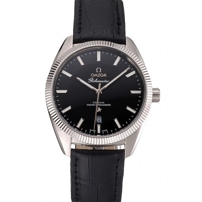 Luxury Omega Globemaster Black Dial Stainless Steel Case Black Leather Strap